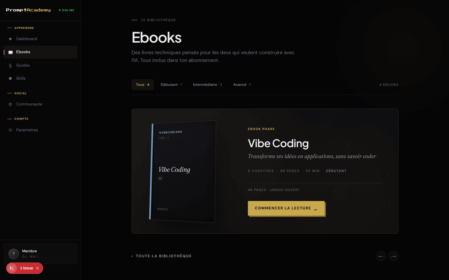 Bibliothèque d'ebooks Prompt Academy