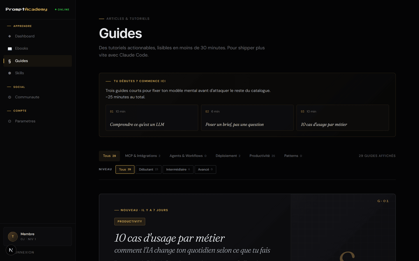 Catalogue de guides pas-à-pas